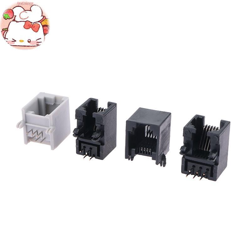 Tast 10PCS RJ11 โทรศัพท์ซ็อกเก็ตโค้ง Pin 95001 4P4C 6P6C 6P4C หญิงแจ็ค Pcb Connector ซ็อกเก็ตโทรศัพท