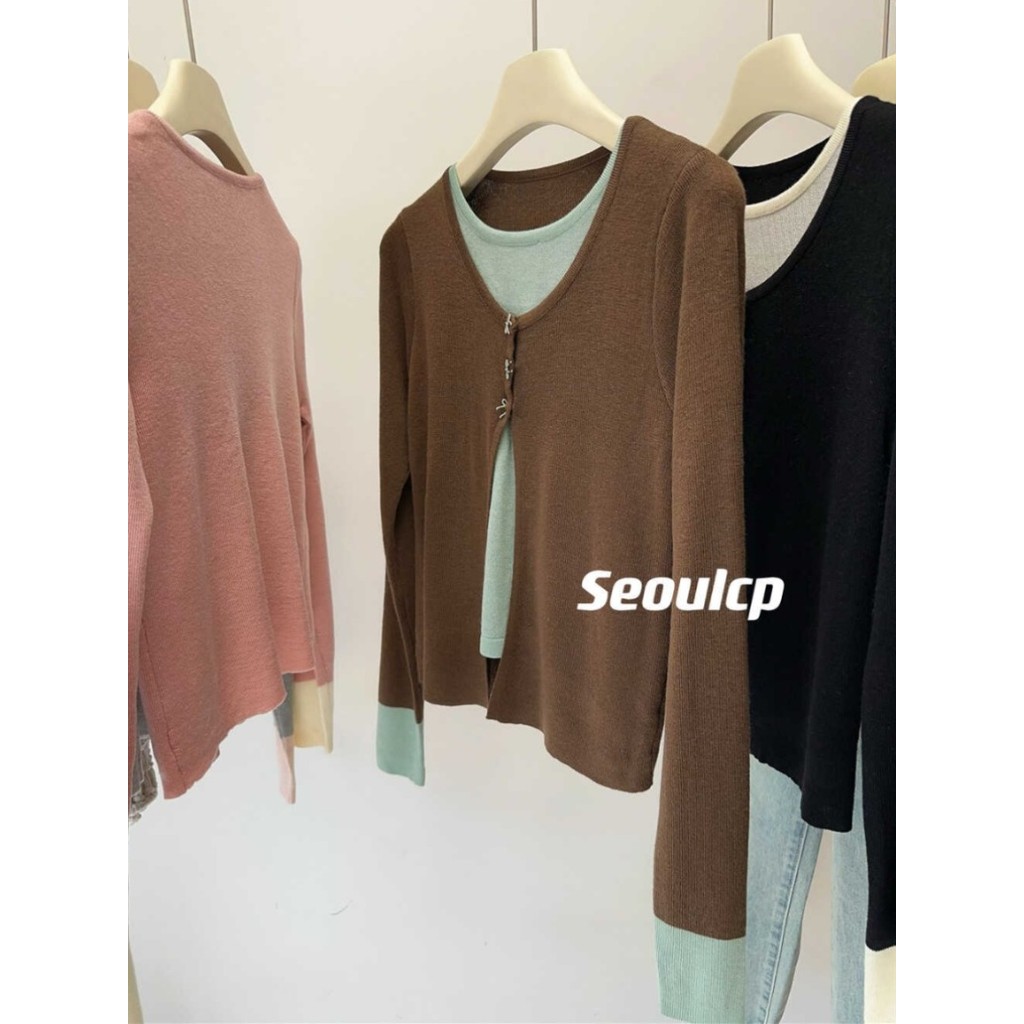 เสื้อถักแขนยาวสำหรับฤดูใบไม้ร่วง มีดีไซน์ลายทางหลากสี
