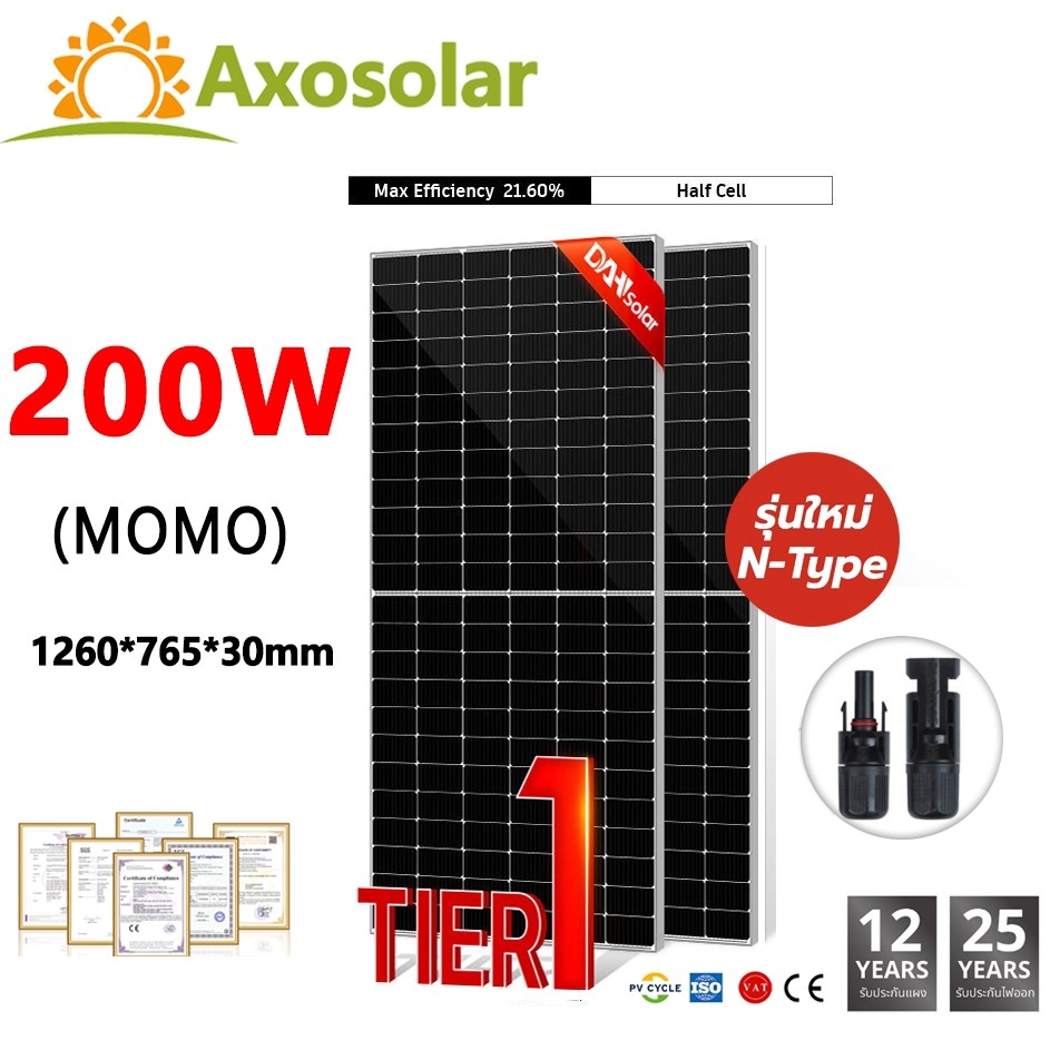 【รับประกัน 10 ปี】แผงโซล่าเซลล์ 200W Monocrystalline แผงโซล่า แผงพลังงานแสงอาทิตย์ พร้อมตัวเชื่อมต่อ 