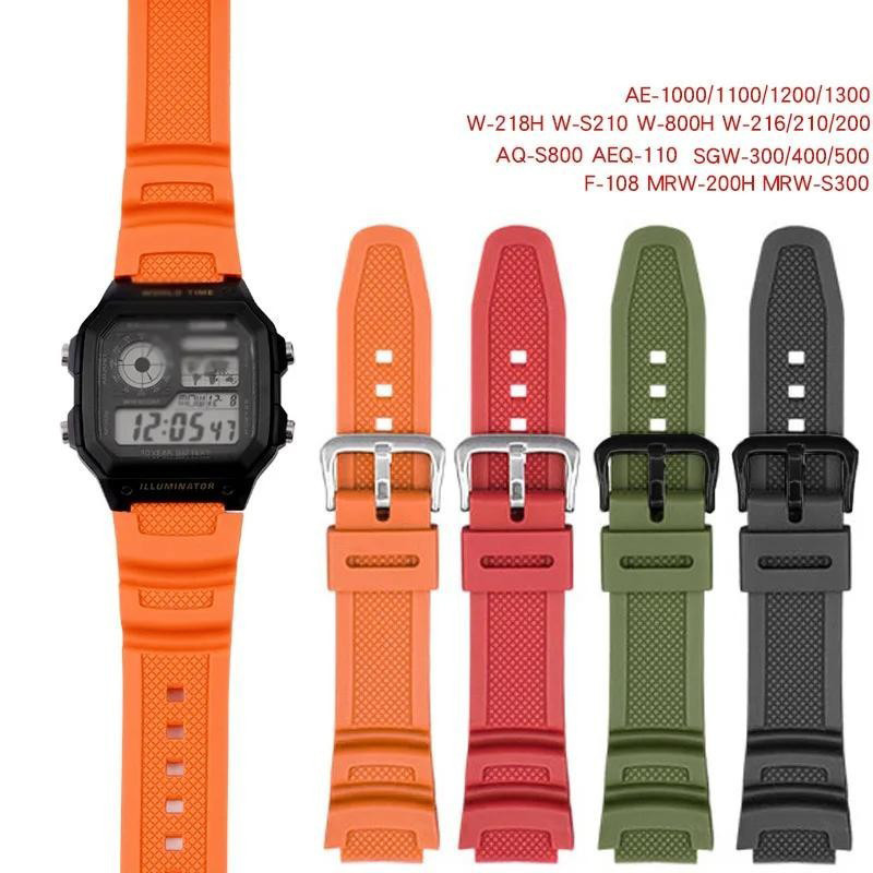 18 มม.สายนาฬิกายางสําหรับ Ca--sio AQ-S810W S800W SGW-300H/400H/500H MRW-200H AE-1000W AE-1300/1200 W