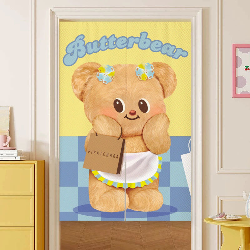 🌈Door curtain with rod Butter Bear Door Curtain Half Curtain Cartoon Cute Partition Curtain Bedroom 