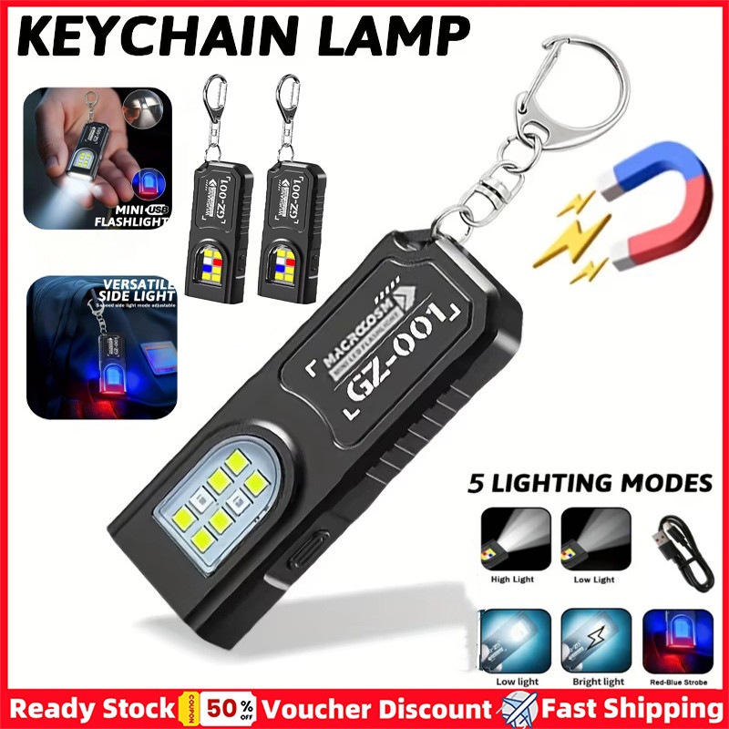 [ผู้ขายท้องถิ่น]🚚2PCS ที่มีประสิทธิภาพ Mini COB LED พวงกุญแจไฟฉาย USB ชาร์จแขวนทํางานกันน้ําพวงกุญแจ Camping เดินโคมไฟกระเป๋า