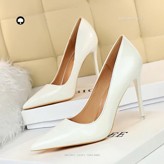 Bigtree Shoes Thailand ส้นสูงหนังแก้วหัวแหลม ใส่ทำงาน-ออกงาน สูง 3/4 นิ้ว | ไซซ์ 34-43 | รุ่น 9511-6