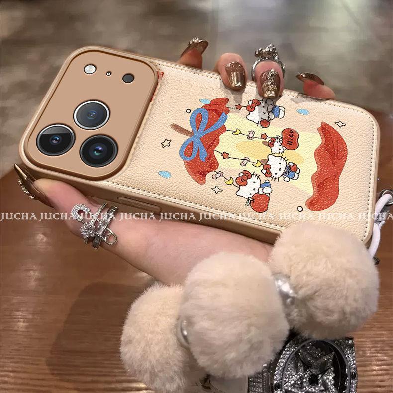 ผมสีแดงหมุน Apple Hello Kitty สําหรับ iPhone 11 17 12 16 14 13 15 14PRO 13PRO 14PROMAX 17PROMAX 16PL