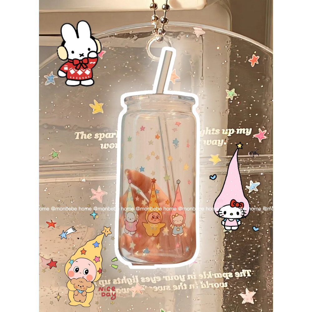 แก้ว แก้วน้ำ แก้วกาแฟ ลายstarman มีฝาไม้ สำหรับร้านกาแฟ พร้อมส่ง！！！