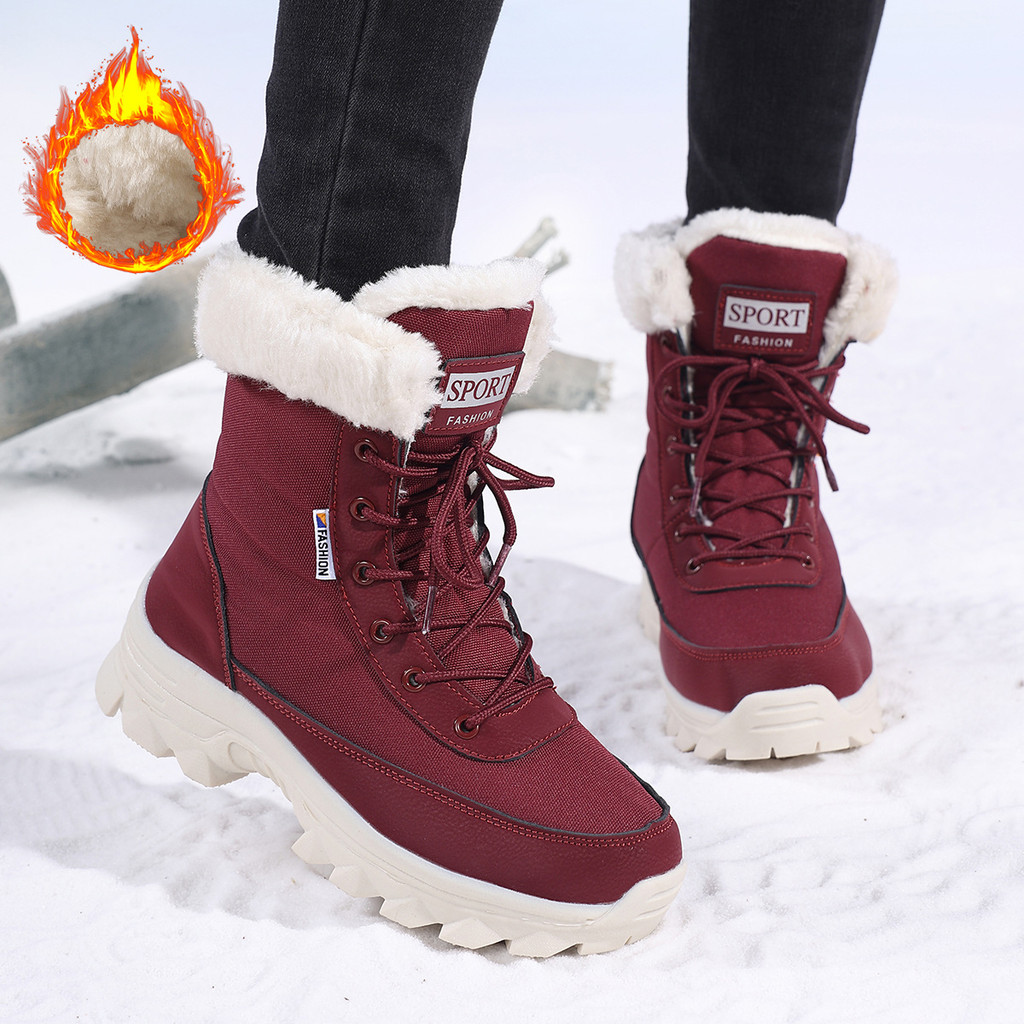 ลบหิมะรองเท้าบูทสําหรับผู้หญิงฤดูหนาวที่อบอุ่นขนแกะเรียงรายหนาลื่นภาคตะวันออกเฉียงเหนือกลางแจ้งกลางล