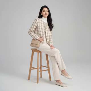 เสื้อทวิตแขนยาว เสื้อคลุมเกาหลี Tweed Jacket มีไซส์ S-5XL แต่งกระเป๋าหน้า สีครีมน้ำตาล เรียบหรูดูดี สไตล์เกาหลี