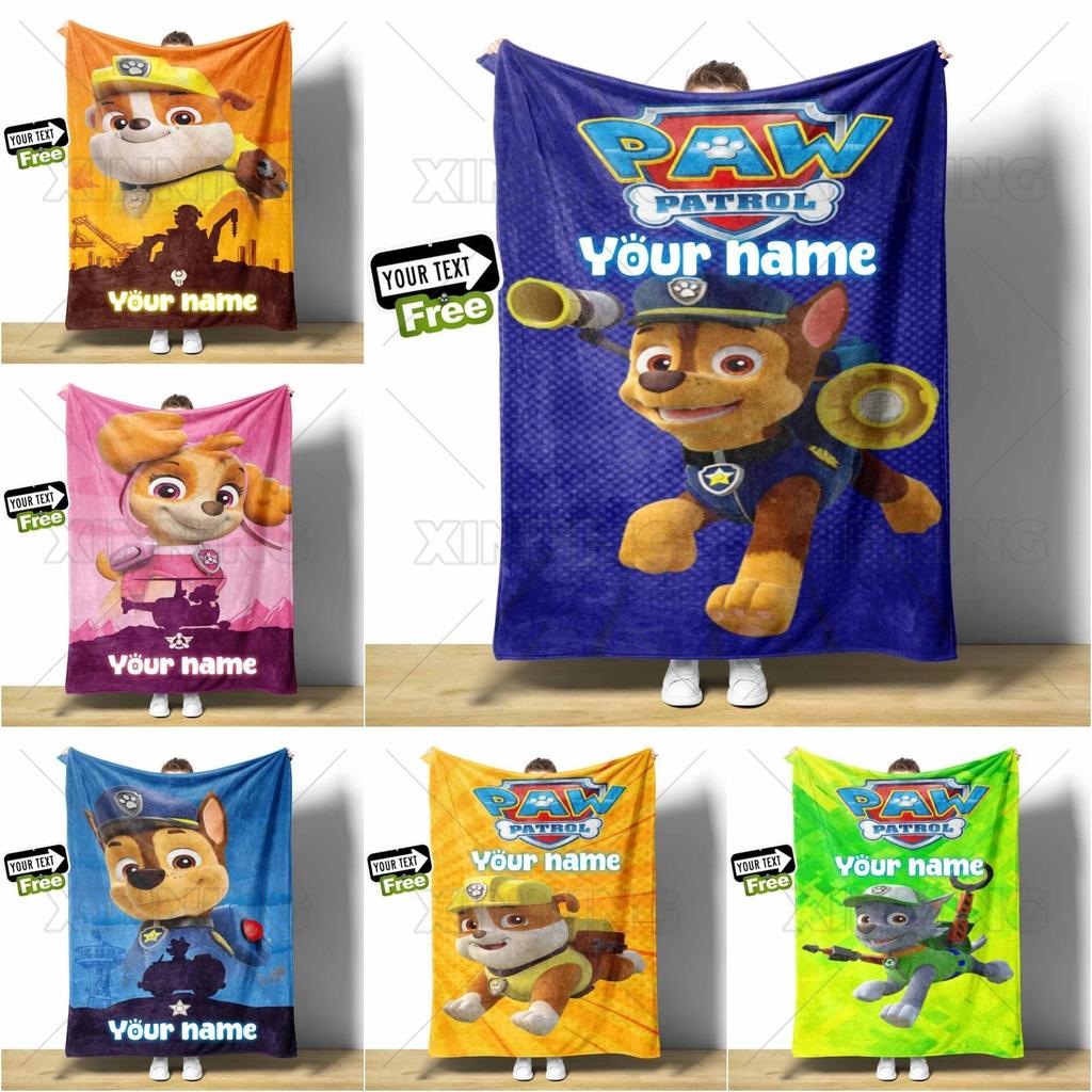 Custom ชื่อ Paw Patrol Fluffy โยนผ้าห่ม Cozy Light Travel Picnic ของขวัญสําหรับครอบครัวของขวัญวันเกิ
