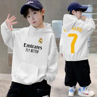 COD เสื้อฮู้ดเด็ก เรอัล มาดริด เสื้อกันหนาว และหมวก พิมพ์ลาย…