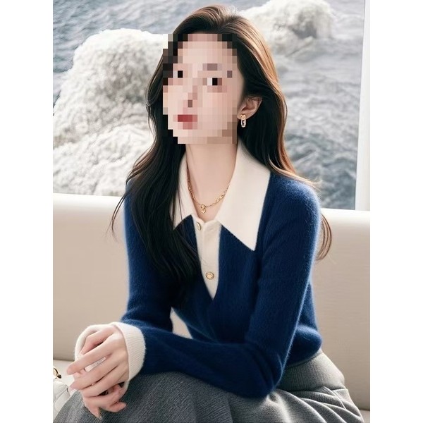 sweater set sculptor sweater เสื้อสเวตเตอร์ถักหนาน้ำเงินสำหรับผู้หญิง สไตล์ฤดูหนาว สวยงามและอบอุ่น