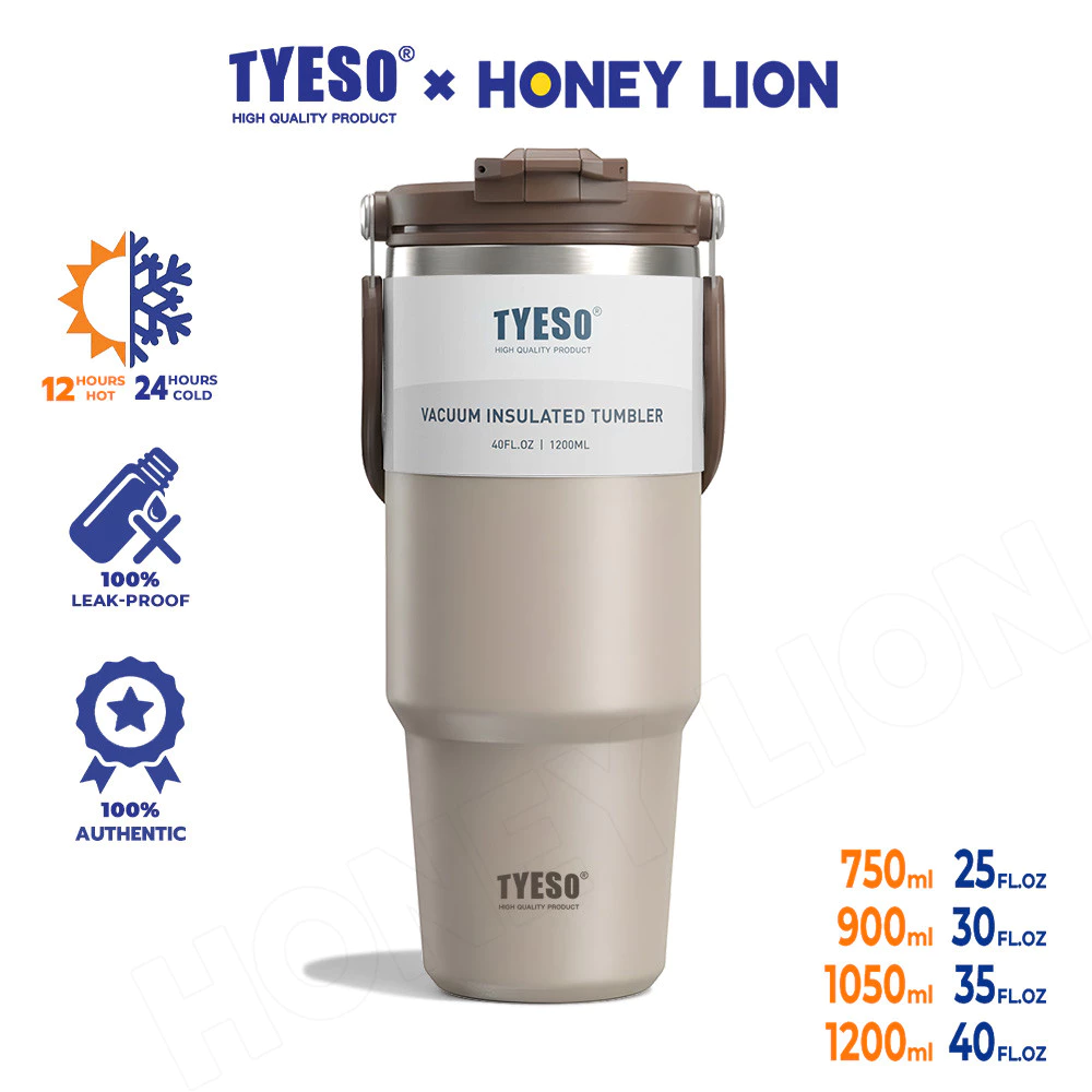 TYESO x HoneyLion แก้วเก็บความเย็น 304 Stainless 600ml-1200ml หูหิ้วกันลื่นพกพาสะดวก เหมาะสำหรับพกไปเรียนและทำงานได้ทุกวัน - 01-01022/23/24/25/26