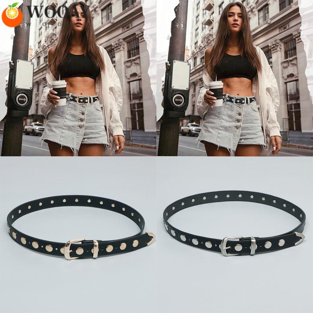 Wedgw เข็มขัดหนัง PU, เข็มขัดหมุด Punk Vintage Y2k, แฟชั่นอเนกประสงค์ปรับ Casual Pin Buckle เข็มขัด