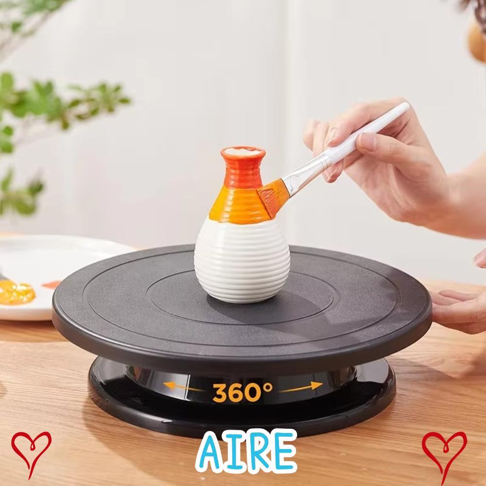 AIRE แท่นหมุนตกแต่งเค้ก, DIY 11 นิ้วเค้ก Turntable, อุปกรณ์ครัวพลาสติกภาพวาดสีดําหมุน Turntable