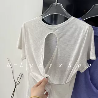 เสื้อกีฬาระบายอากาศดีจากเส้นใยธรรมชาติ สั้นแขน สำหรับฟิตเนสและโยคะ ทรงหลวมใส่สบาย