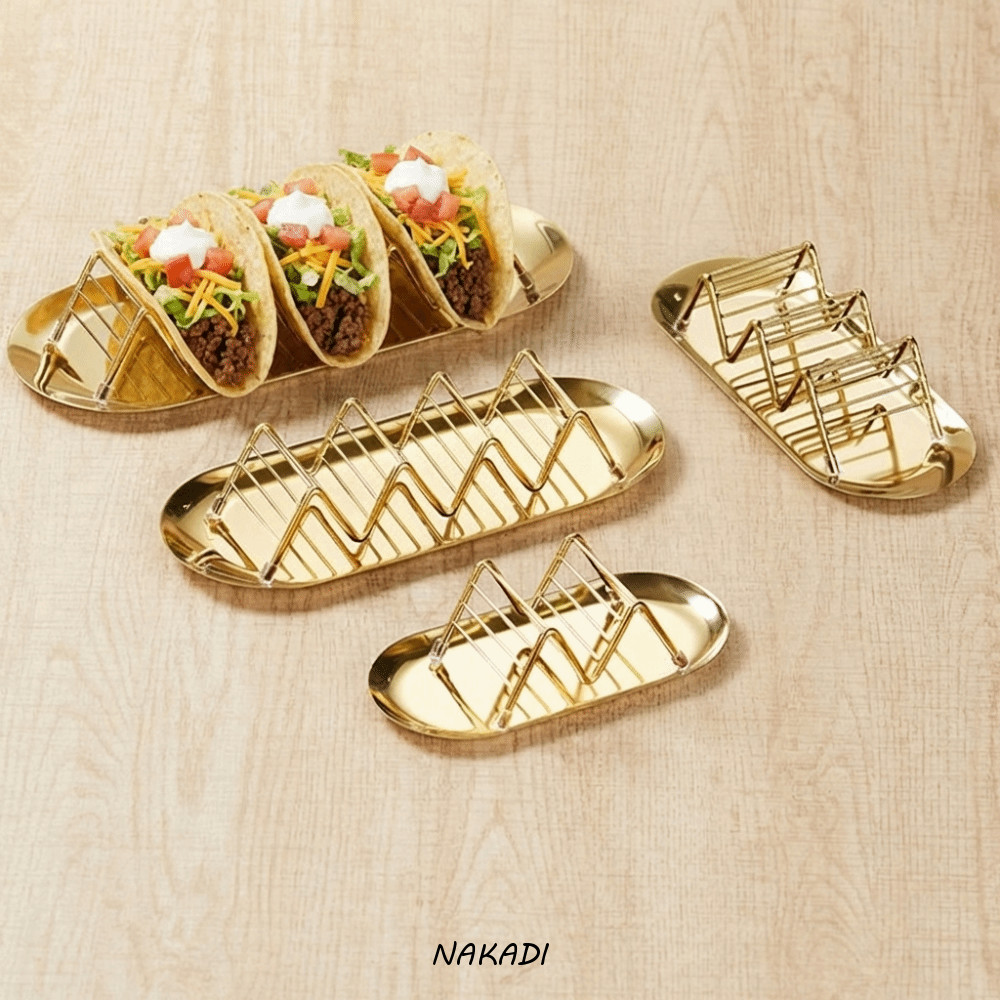 NAKADI Taco Stand พร้อมถาด, Rust-proof with Sauce Cup ที่วาง Taco สแตนเลส, แบบพกพาคุณภาพสูง W-shaped