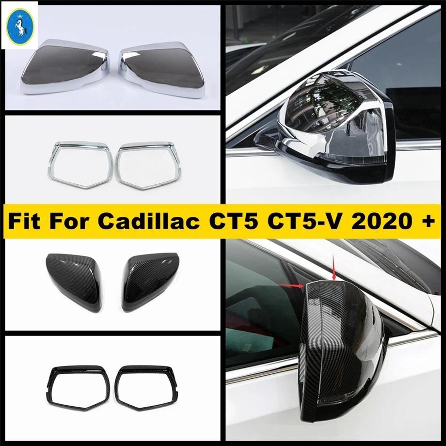 Chrome / คาร์บอนไฟเบอร์ประตูกระจกมองหลัง & Rain ใบมีดคิ้วตกแต่งฝาครอบ Fit สําหรับ Cadillac CT5 CT5-V
