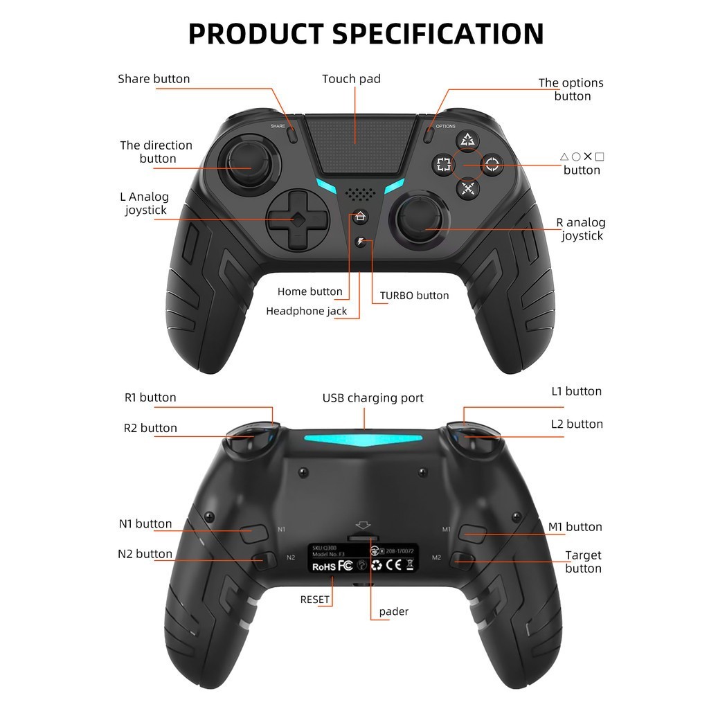 Q300 P4 คอนโทรลเลอร์ไร้สาย Dual การสั่นสะเทือนบลูทูธ Gamepad โปรแกรม Turbo ฟังก์ชั่นสําหรับ P4/ Android/IOS/PC ราคา ถูกที่สุด ดีลบีเคเค แกลเลอรีภาพที่ 8
