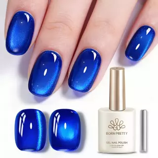 BORN PRETTY Blue Crystal Cat Eyes Magnetic Gel ยาทาเล็บทะเลสีฟ้าสีแก้วลูกปัดเจลเล็บอุปกรณ์ศิลปะ 15ml