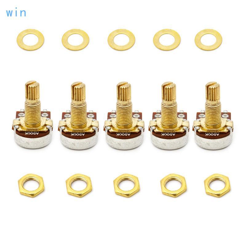Win 5 ชิ้น A500K Potentiometer Splined กีตาร์ไฟฟ้าเบสเอฟเฟกต์ Amp Tone Volume