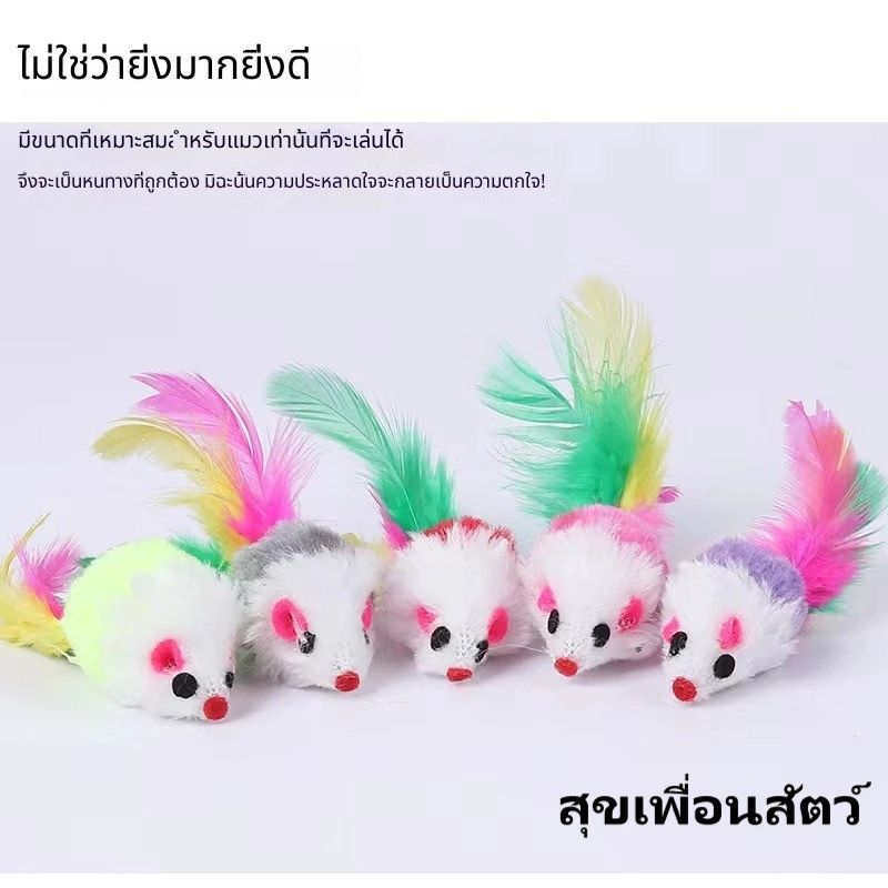 ของเล่นแมว ตุ๊กตาหนูขนสัตว์ สีรุ้ง หางขนนก สีหลากหลาย เล่นโต้ตอบ คลายเบื่อ 🐱🐭 สินค้าพร้อมส่ง ส่งเร็วทันใจ ⚡ thumbnail 5
