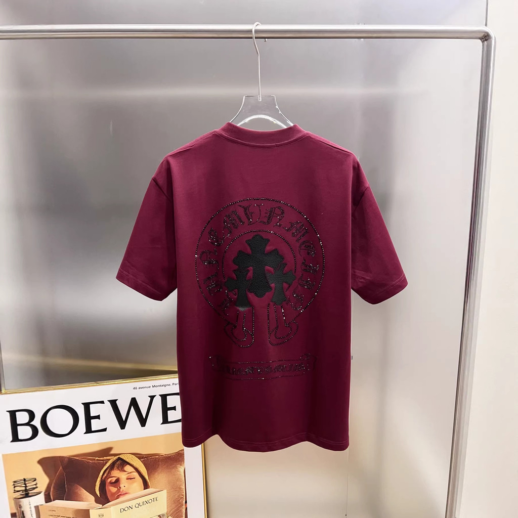 IF4R Chrome Hearts Summer Cross-patterned leatherette metal rhinestone short-sleeve shirt T T-shirt 