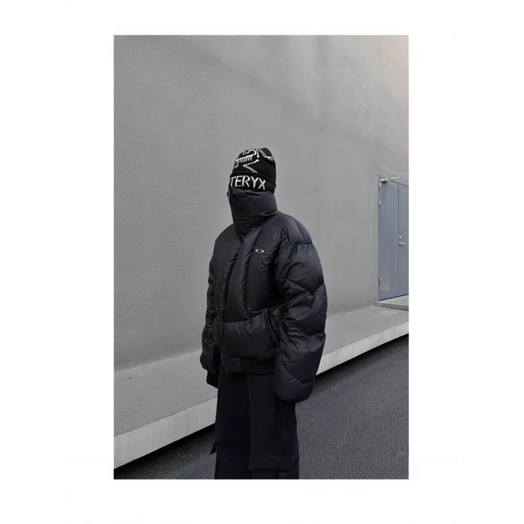 7NUS Oak  Black Warrior Dark Style Deconstructed Cotton Jacket with Flocked Logo, Fluffy and Warm, S