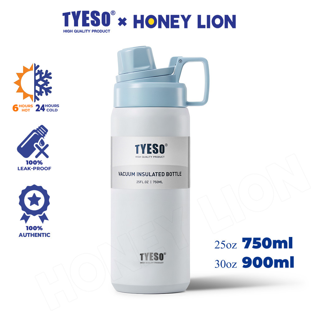 HoneyLion 750/900มล ขวดน้ําสแตนเลสทนทานแก้วน้ํากันสนิมพร้อมหลอดแก้วเดินทางติดทนนาน - TYESO 01-01008/09/10