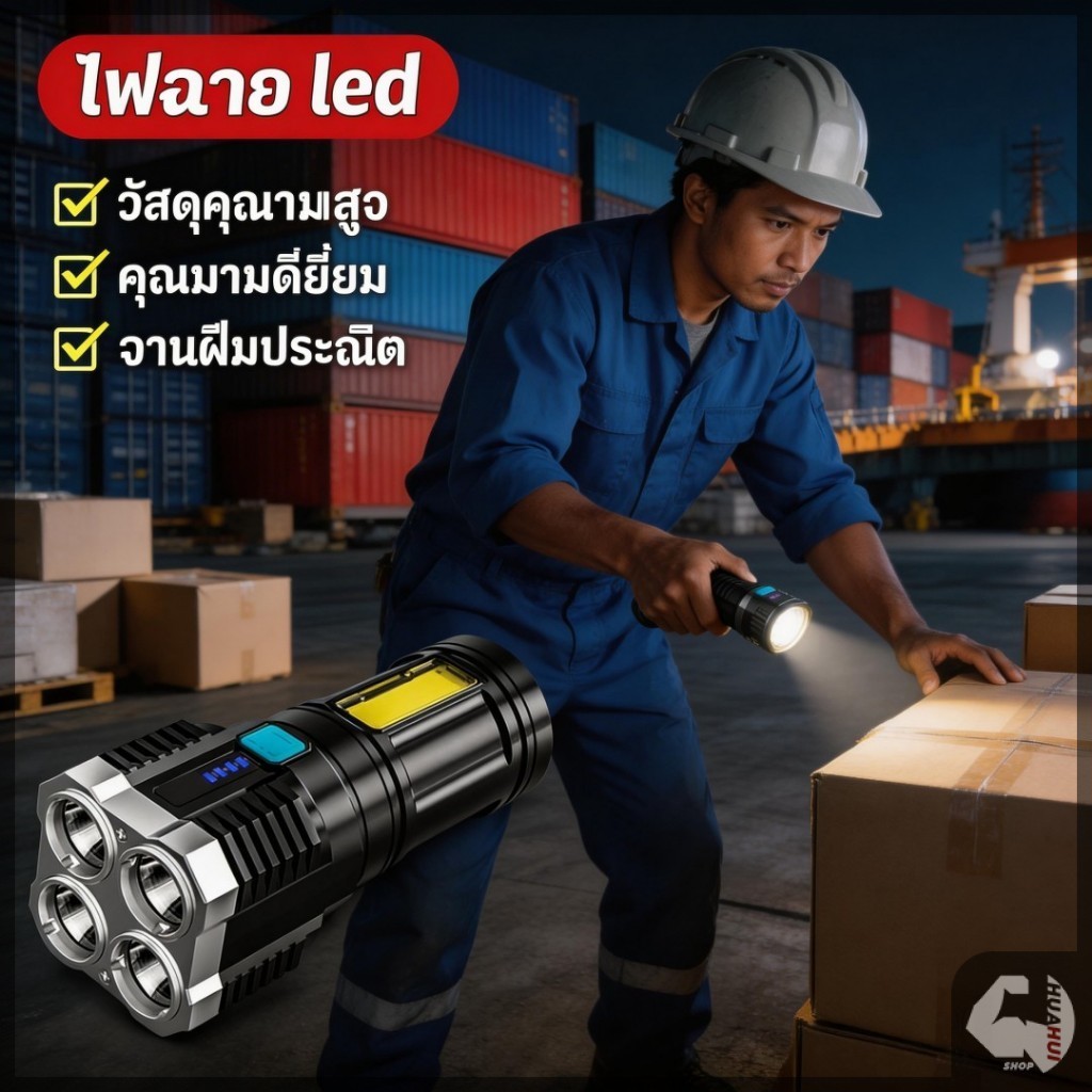 ไฟฉายแรงสูง ไฟฉาย LED ไฟฉายพกพา ชาร์จ USBได้ ไฟฉายปรับได้หลายระดับ กันน้ำ สำหรับการใช้งานกลางแจ้งและในครัวเรือน