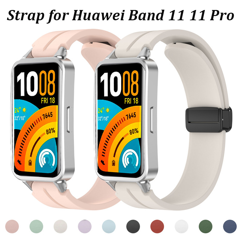 ยางรัดแม่เหล็กสําหรับHuawei Band 11/Huawei Band 11 Proซิลิโคนสายกีฬาเข็มขัดสร้อยข้อมือสายรัดข้อมือแบบปรับได้อุปกรณ์เสริมสําหรับSmartwatch Huawei Band 11