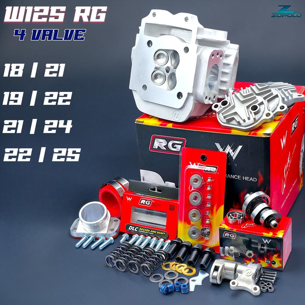 ฝาสูบ RG 4วาล์ว V3 ขนาดวาล์ว 18/21 19/22 21/24 22/25 (บ่าทองเหลือง) สำหรับลูก 56-70 มิล รุ่น Wave125s/r/x/iบังลม