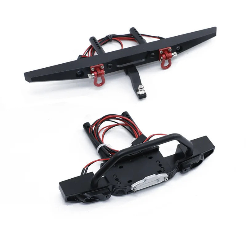 สําหรับ 1/10 Traxxas TRX4 โลหะด้านหน้าด้านหลังกันชนพร้อมไฟ LED สําหรับ Axial SCX10 RC Crawler รถอัพเ