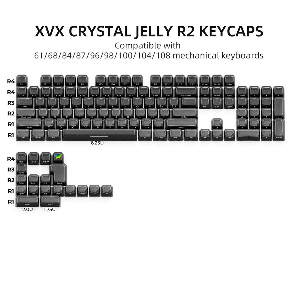 XVX Jelly R2 Side-Printed Translucent MDA Profile Double Shot PC ABS Plastic Keycaps (122-Key)