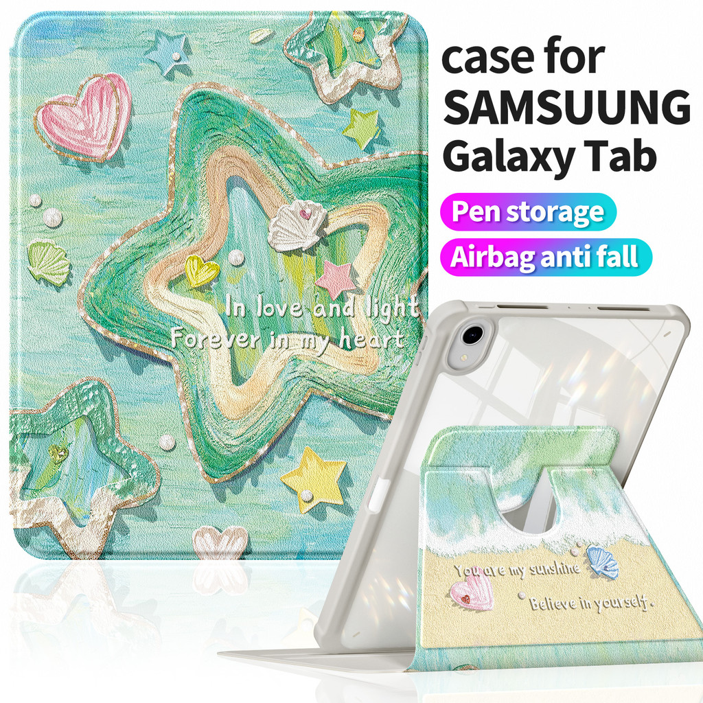 เคส Samsung Tab A9+ 11 | หนังพิมพ์ลายสุนทรียศาสตร์เกาหลีให้ความรู้สึก | ทนสิ่งสกปรกและกันกระแทก | อะคริลิค Hard Back Casing Tab A9 8.7" 360° A1244 星บีช
