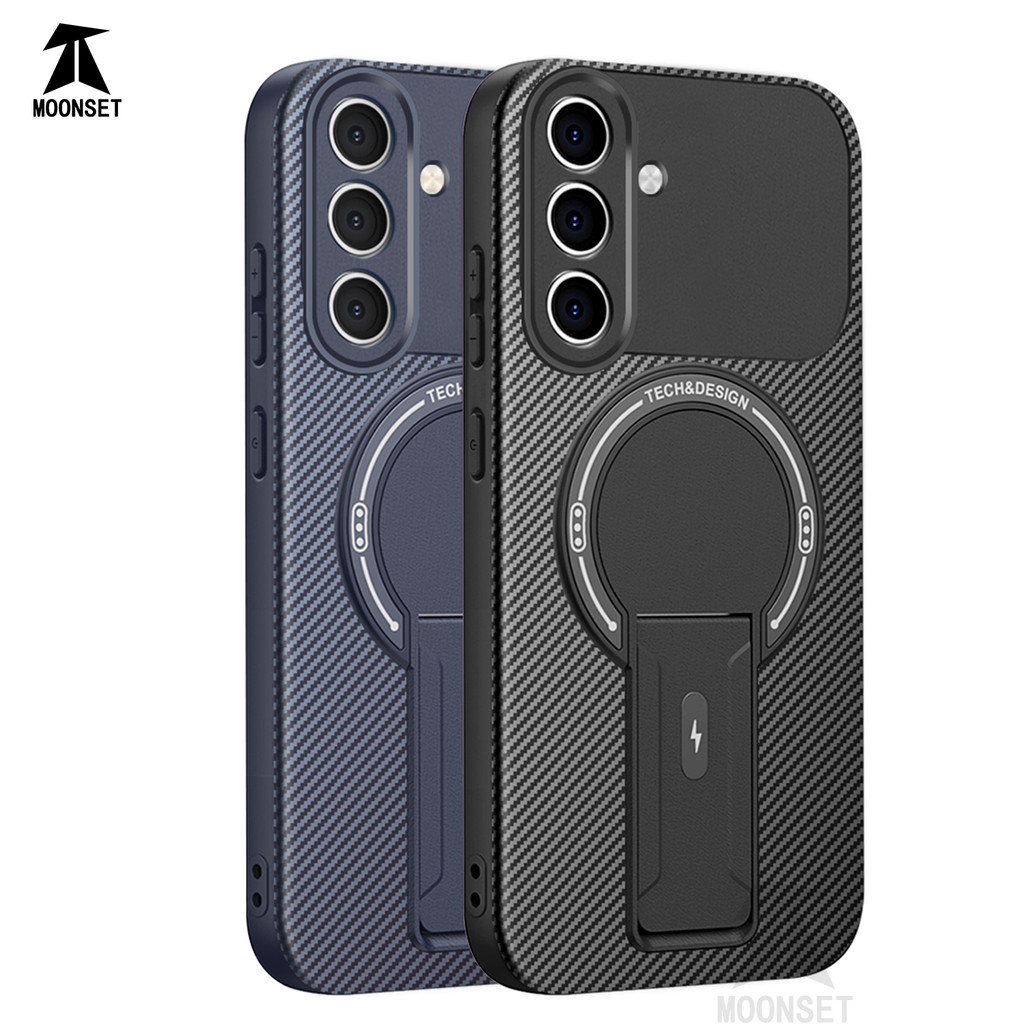 สําหรับ Samsung Galaxy A35 / A55 / A36 / A56 5G กรณีคาร์บอนไฟเบอร์ Tcture ด้านหลังซ่อนขาตั้ง TPU กันชนกันกระแทก Slim บางฝาครอบ