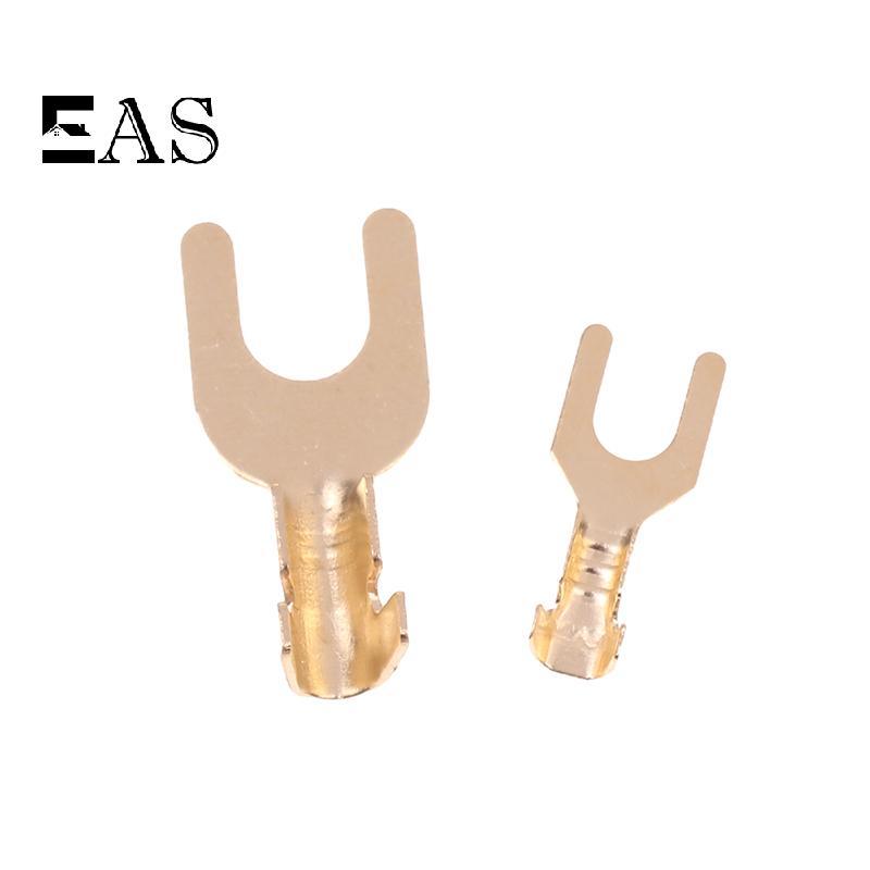 [EA] 100 ชิ้น/Pa 3.2/4.2/5.2/6.2 มม.สายทองเหลืองรูปตัว U Grounding Lug Fork Terminal Pressed Bare Te