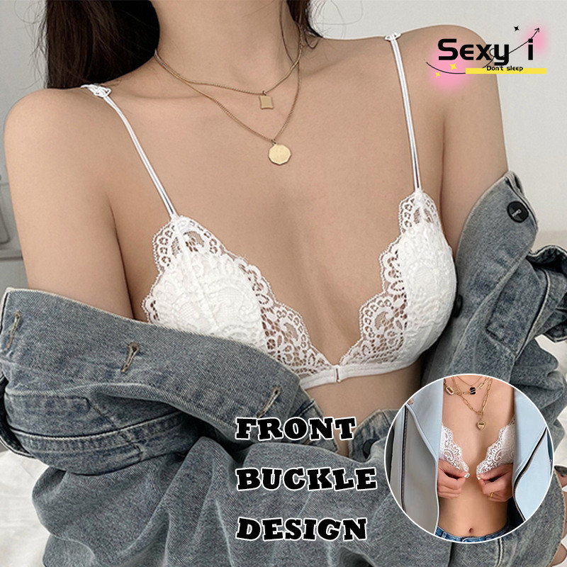ลูกไม้  ชุดชั้นใน  sexy  สายสะพายไหล่บาง; ดีไซน์แบบตะขอหน้า; แผ่นรองทรงสามเหลี่ยม   bra   ส่งไวจากไทย