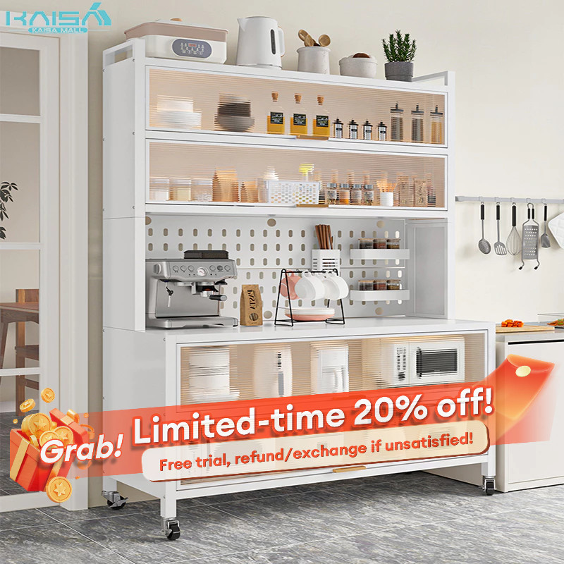 Kitchen Cabinet Rack Rak Kabinet Dapur Kitchen Storage Racks Shelf With Doors&Wheels Almari Dapur餐边柜