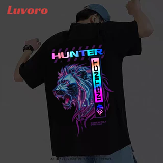 (ผ้าฝ้าย 100%)Luvoro ลายสะท้อนแสง เนื้อผ้านุ่มระบายแขนสั้น T-shirt สีดำและสีขาว เสื้อยืดทูโทน เสื้อยืดแขนสั้น E040