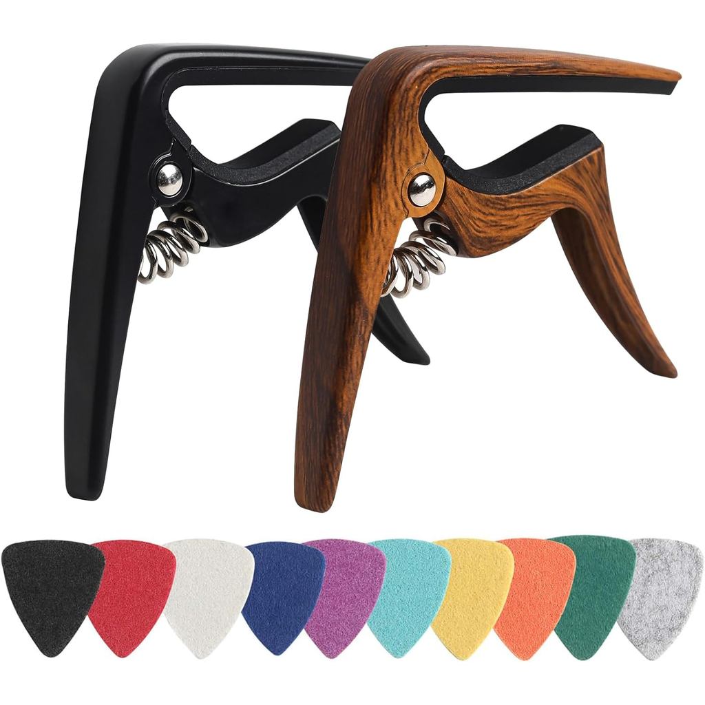 Ukulele Capo 2Pack พร้อมไม้สักหลาด 10 ชิ้นสําหรับ Soprano, Concert, Tenor, Baritone Ukulele