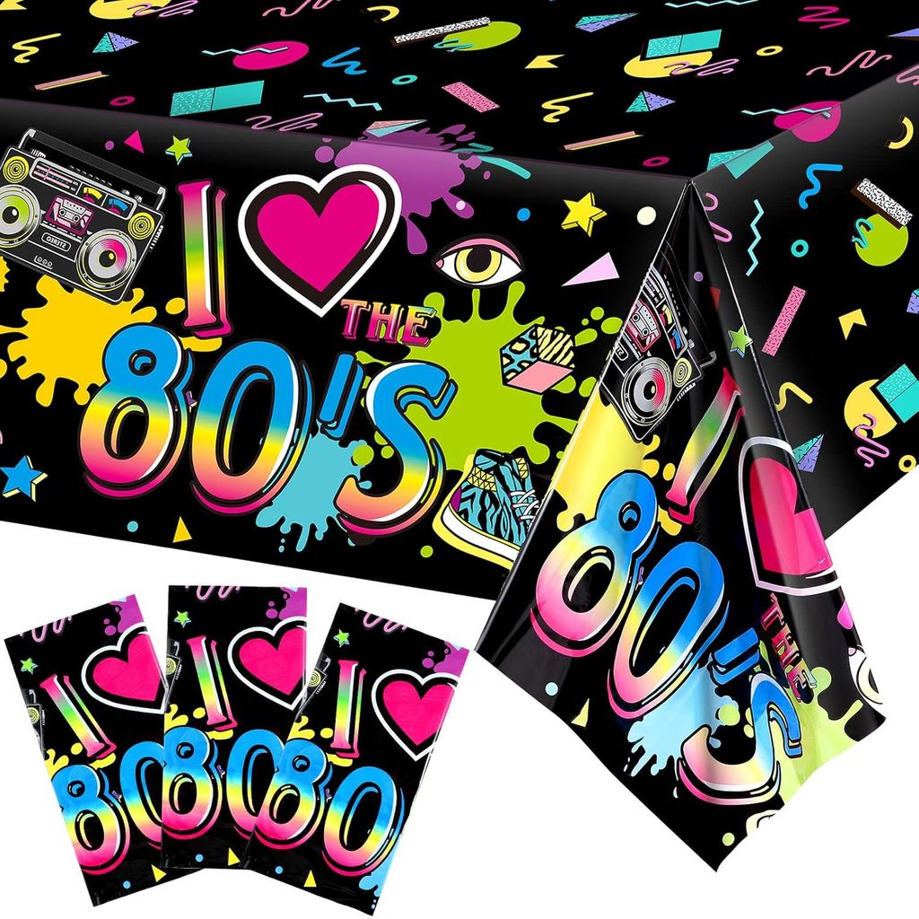 Tegeme 3 แพ็ค 80s ผ้าปูโต๊ะปาร์ตี้พลาสติก 80s Party ตาราง 80s อุปกรณ์วันเกิด 80s Hip Hop ตกแต่งโยนตก