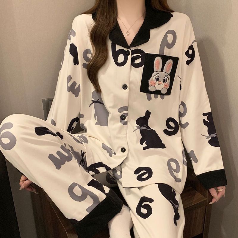 德绒睡衣女春秋冬款保暖开衫长袖女士睡衣卡通韩版时尚家居服套装20251219Derong Pajamas Women's Spr and Autumn Winter Warm Cardigan Lon