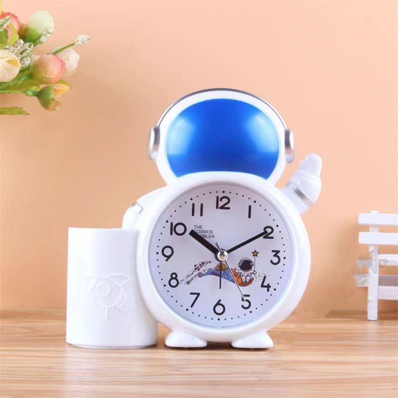 【Ready Stock】 Brush Pot-Shaped Alarm Clock Spaceman Student Fashion Cartoon Creative Multifunctional
