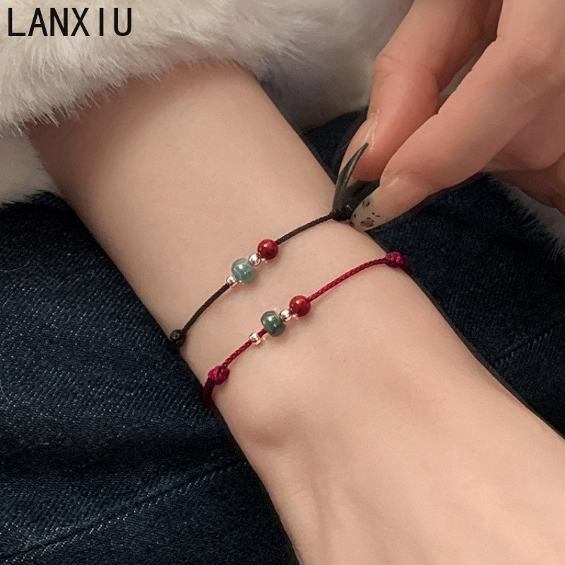 สร้อยข้อมือLANXIU สีแดง Cinnabar ดีไซน์Minimalist สำหรับสวมใส่วันdailywear