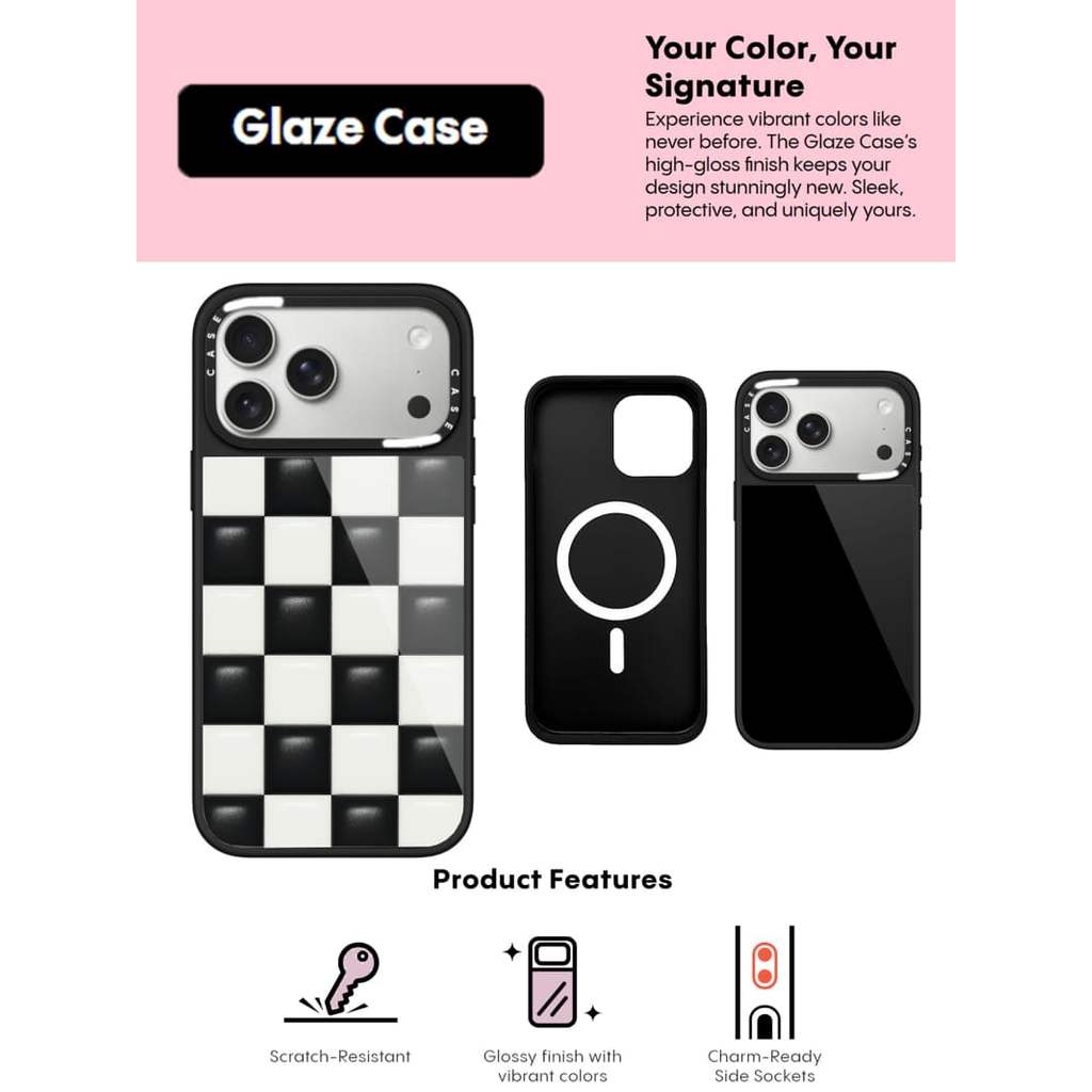 CASECASE X สีดําและสีขาวตารางกรณีรอยขีดข่วนแม่เหล็กดูดเคลือบสําหรับ IPhone 17 Air 16 15 14 Pro Max P