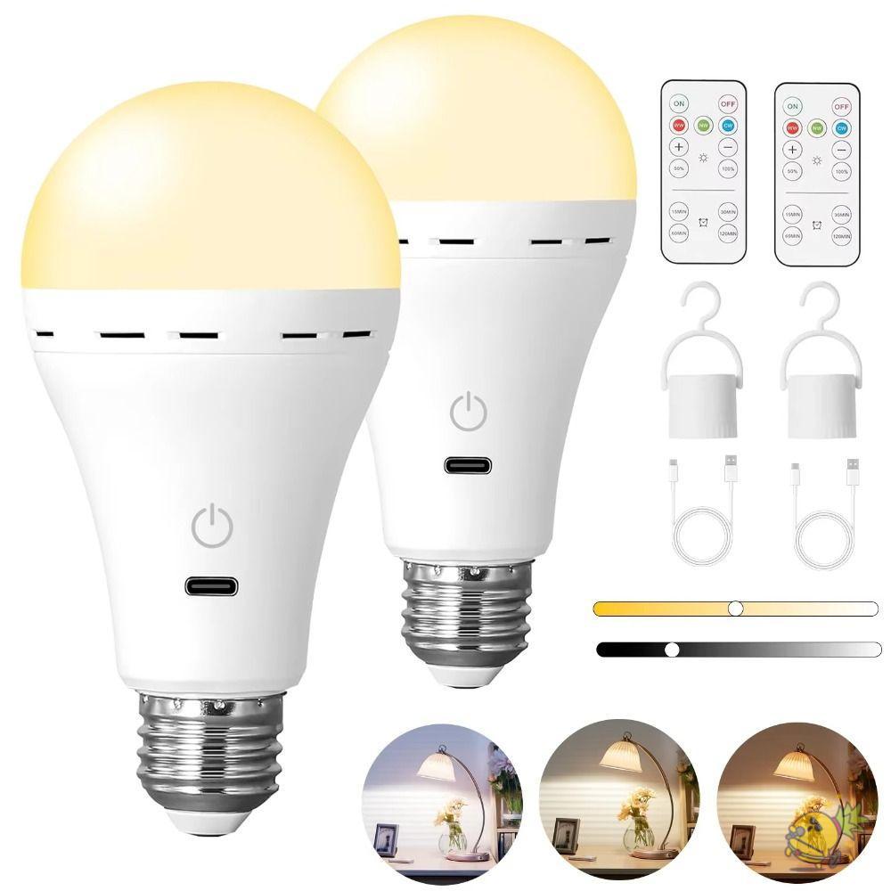 WXDX.TH หลอดไฟ Led USB, หลอดไฟแบบชาร์จไฟระยะไกลอัจฉริยะ 3 สี, ไร้สายพร้อมหลอดไฟตั้งเวลาหรี่แสงได้ E27