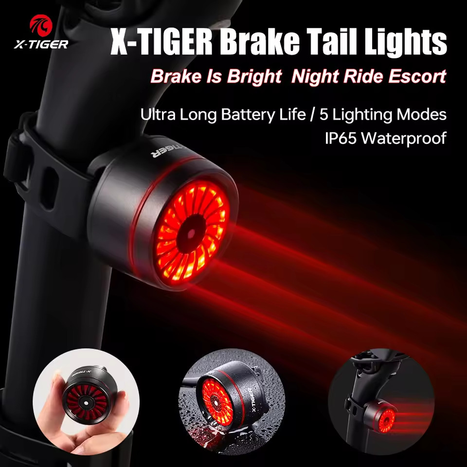 X-TIGER ไฟจักรยานด้านหลังสมาร์ทเบรค Sensing ไฟท้ายจักรยาน IP65 MTB จักรยานเสือหมอบไฟเตือนไฟท้าย