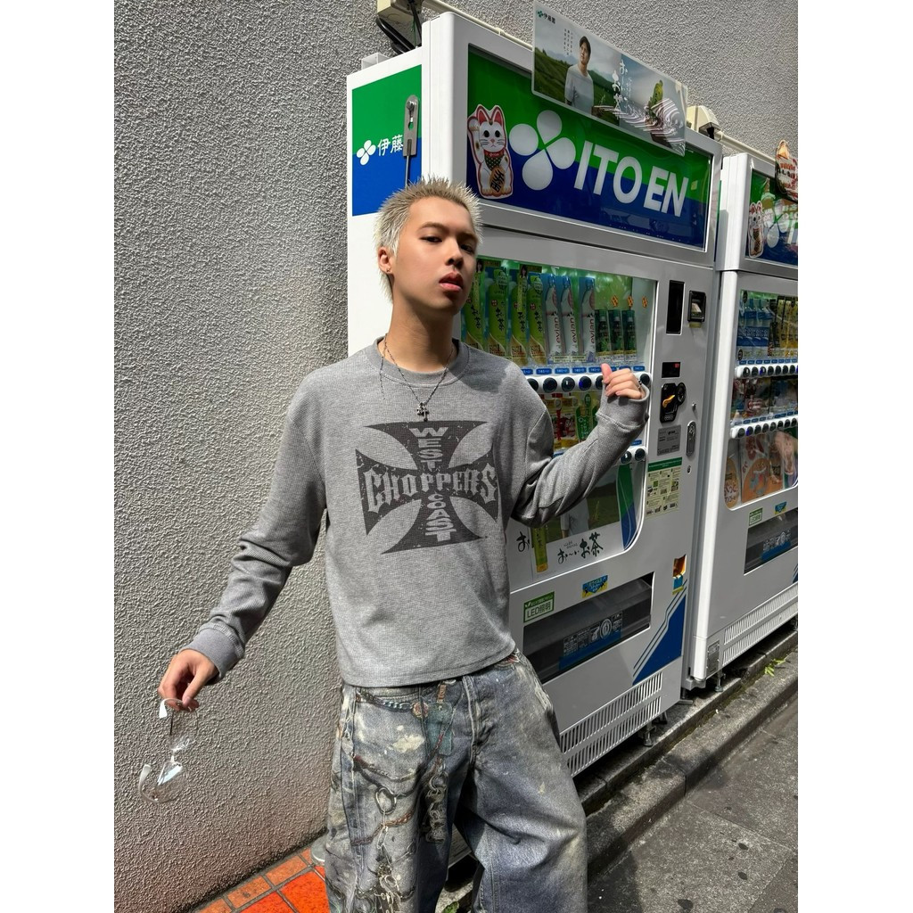 Erd Stylist Iron Cross Waffle แขนยาวทรงบ็อกซี่