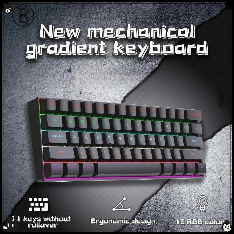 ZIFRIEND H61K Mechanical Keyboard Blue/Red Switch - Type-C Wired RGB Backlit Portable Gaming Office 