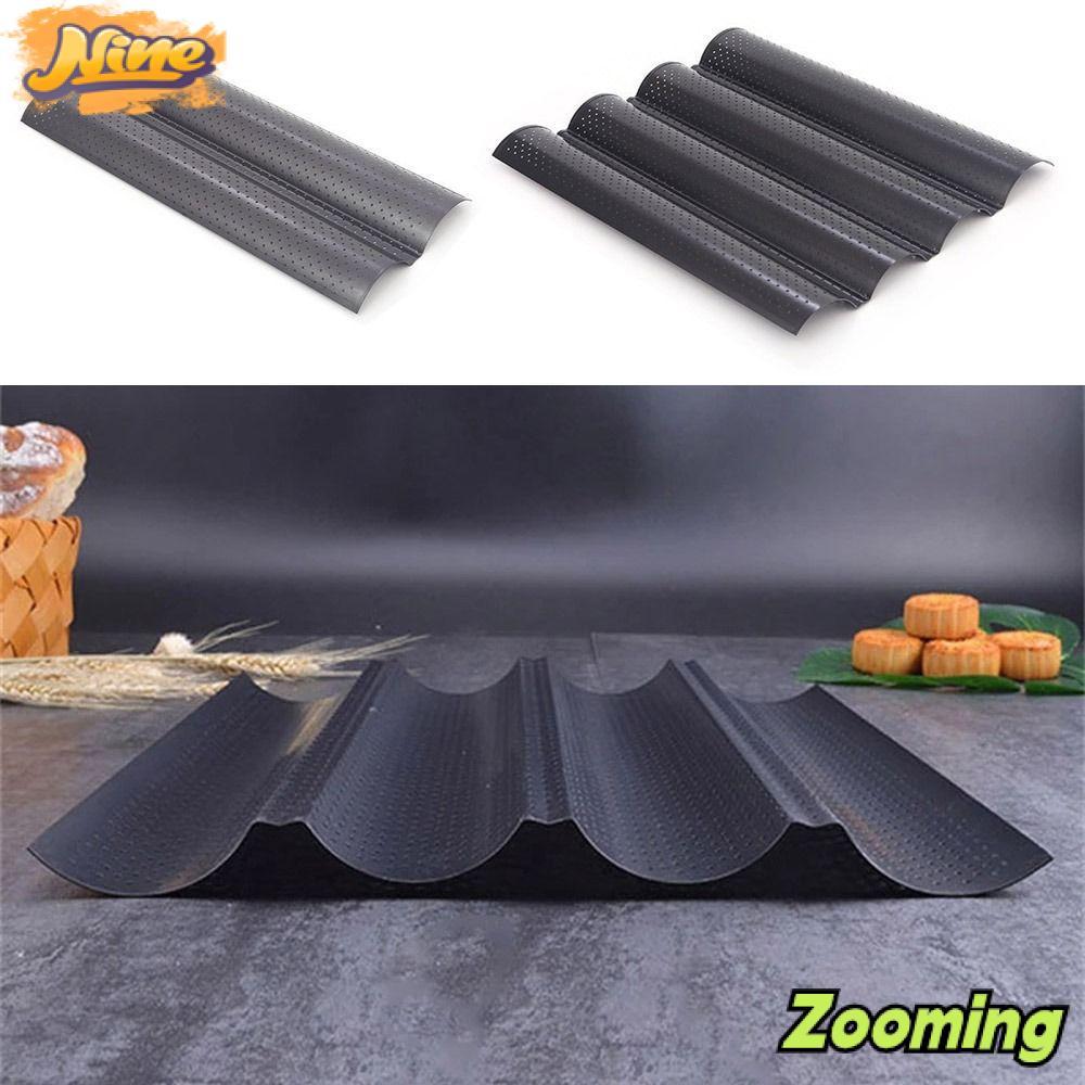 ZOOMING ถาดอบ Baguette, Bakeware 2/4 Grooves Baguette Mold, Waves Nonstick French Bread Toast Baguet