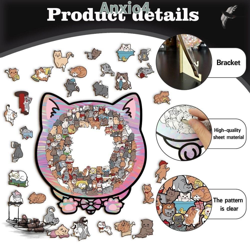 ANXIO4 ปริศนารูปแมวสี Morandi เครื่องประดับปริศนาแมว|Color Cat Wooden Jigsaw Puzzle 135 ชิ้นพร้อมกรอบรูปเงาแมวรูปสัตว์ตกแต่ง